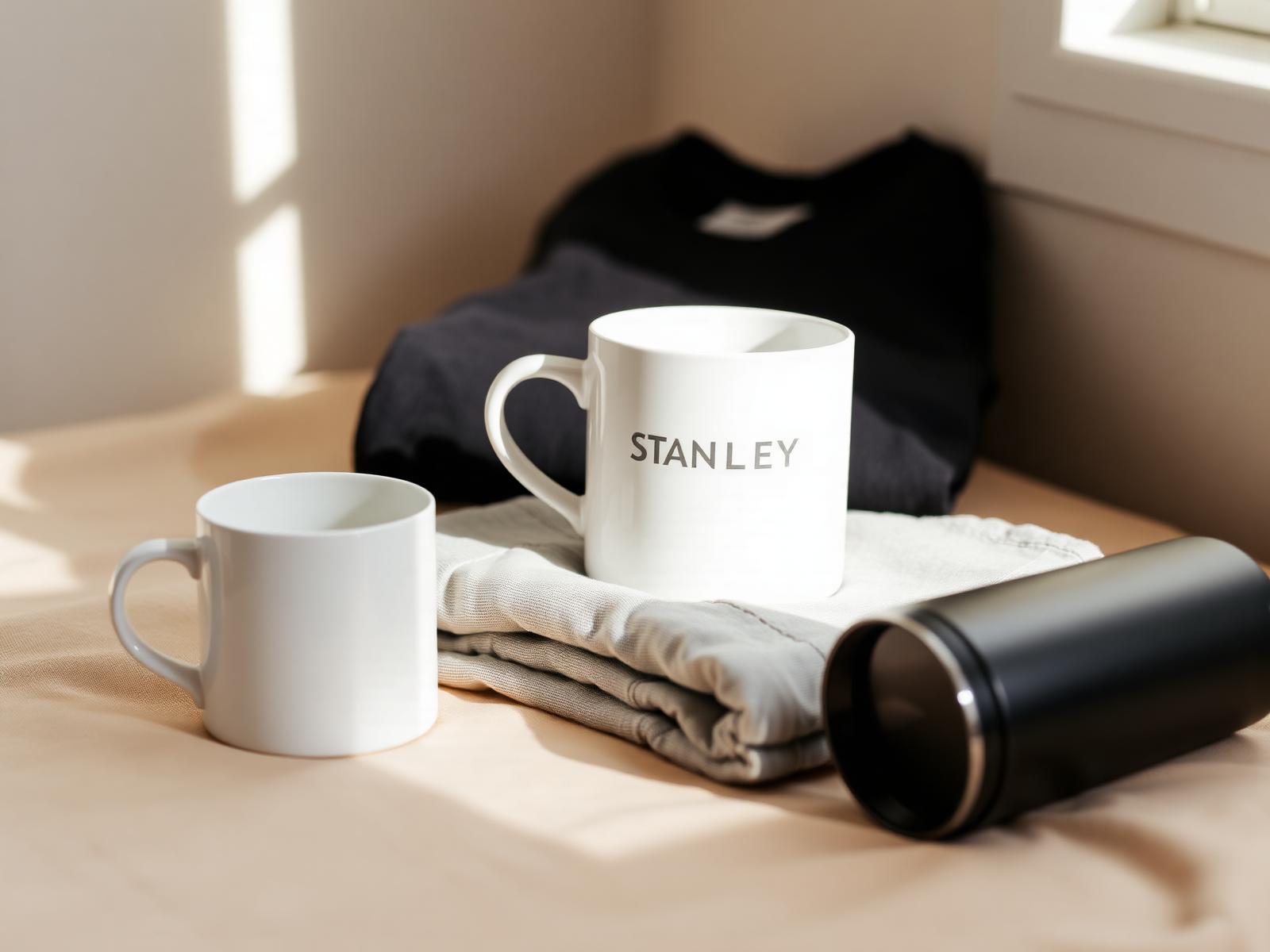 Produtos personalizados DJW: caneca, camisa e copo Stanley